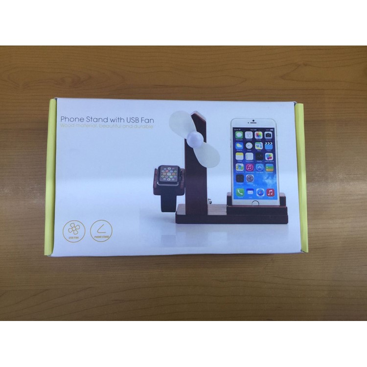 Wooden Phone Holder Docking Stand with USB Fan and 3 USB Ports for Smartphone Apple Watch-17