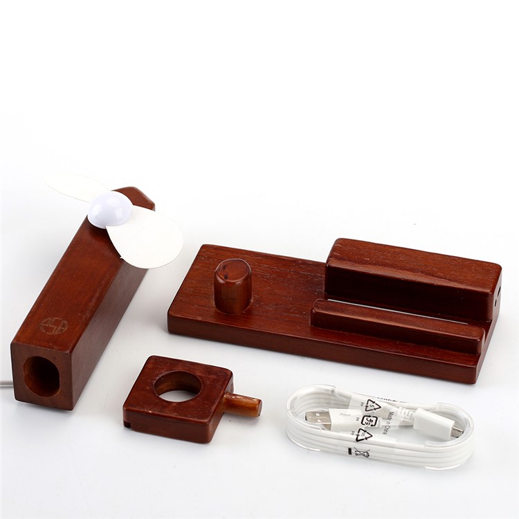 Wooden Phone Holder Docking Stand with USB Fan and 3 USB Ports for Smartphone Apple Watch-3