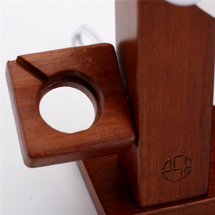 Wooden Phone Holder Docking Stand with USB Fan and 3 USB Ports for Smartphone Apple Watch-5