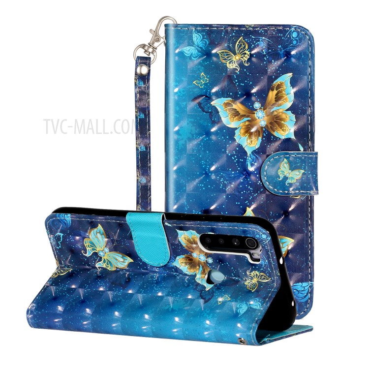 Light Spot Decor Patterned Embossed Leather Wallet Case with Strap for Xiaomi Redmi Note 8 - Butterfly-1