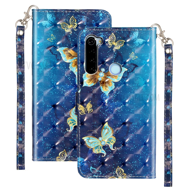 Light Spot Decor Patterned Embossed Leather Wallet Case with Strap for Xiaomi Redmi Note 8 - Butterfly-2