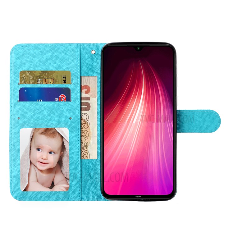 Light Spot Decor Patterned Embossed Leather Wallet Case with Strap for Xiaomi Redmi Note 8 - Butterfly-7