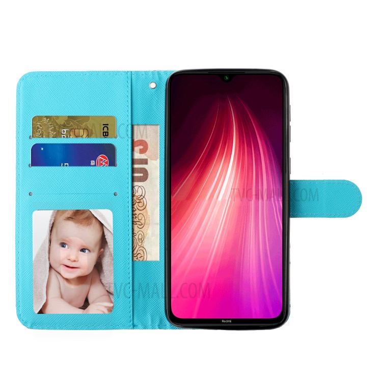 Light Spot Decor Pattern Printing Case Wallet Stand Leather Cover for Xiaomi Redmi Note 8 Pro - Butterfly-7