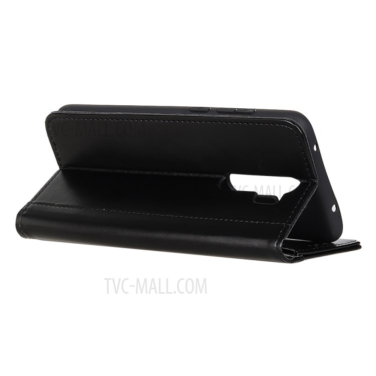 Couro Rachado Caso De Telefone Carteira Absorvida Automaticamente Para Xiaomi Redmi 9 - Preto-4
