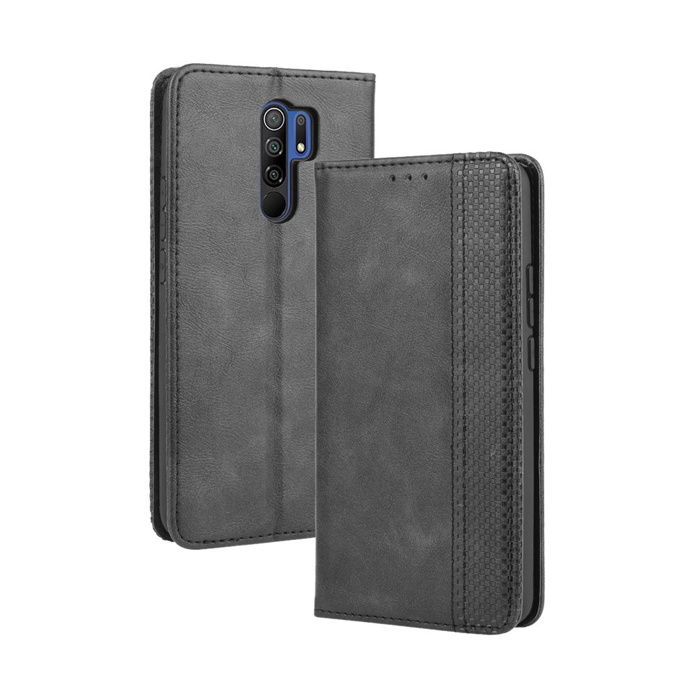 Escudo Do Telefone Do Vintage De Couro Estilo Estande Carteira Para Xiaomi Redmi 9 - Preto-2