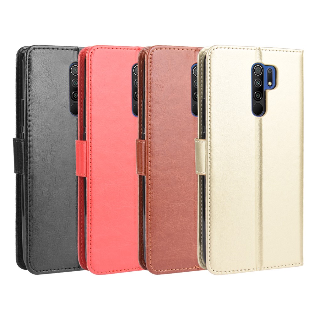 Crazy Horse Textura Carrinho Carteira Caso De Telefone De Couro Para Xiaomi Redmi 9 - Preto-10