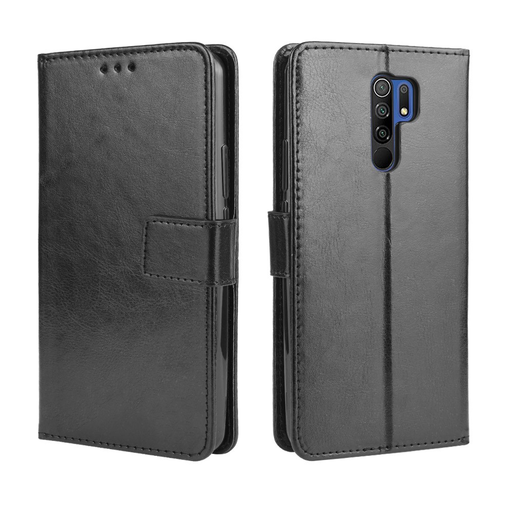 Crazy Horse Texture Wallet Stand Leather Phone Case for Xiaomi Redmi 9 - Black-2