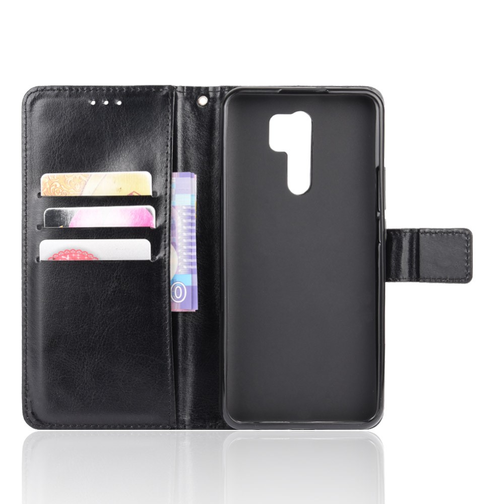 Crazy Horse Texture Wallet Stand Leather Phone Case for Xiaomi Redmi 9 - Black-4