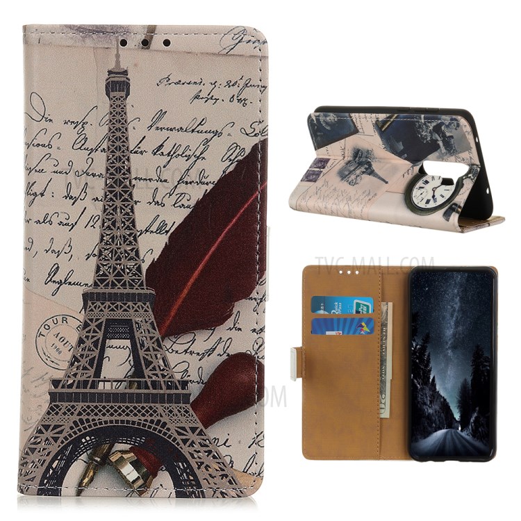 Cas De Motif Portefeuille D'impression De Téléphone En Cuir Pour Xiaomi Redmi 9 - Tour Et Lettres-1