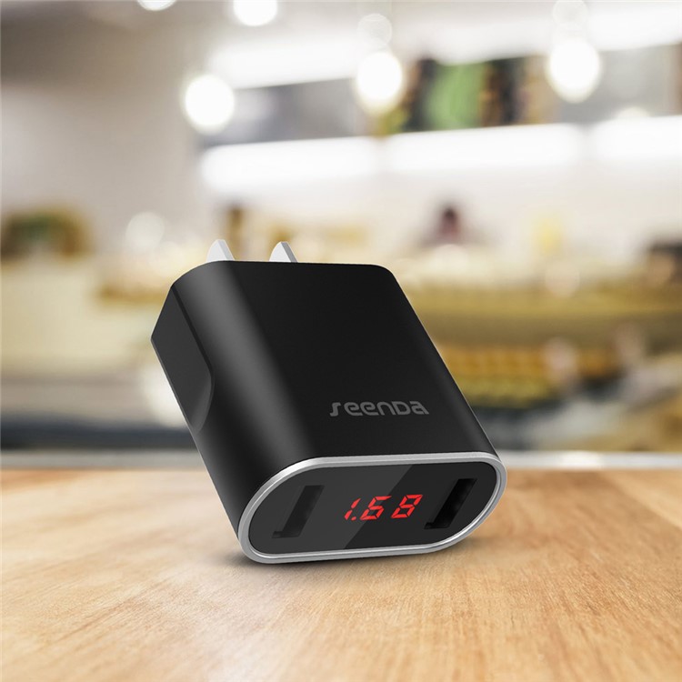 SEENDA Dual USB Ports 2.1A Fast Charge Wall Charger with Digital Display - Black / US Plug-1