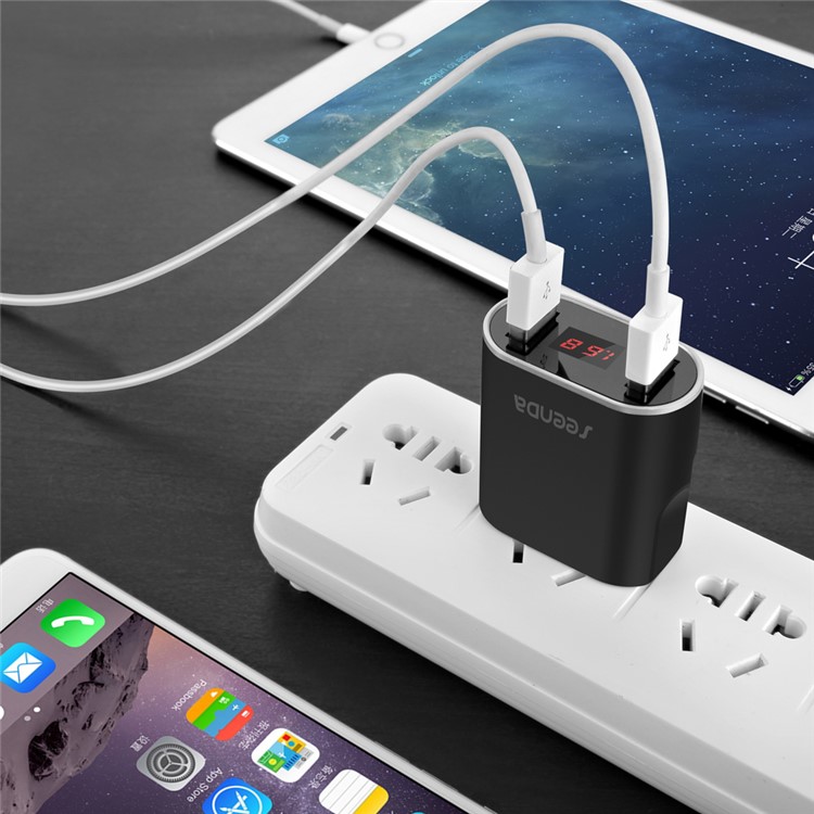 SEENDA Dual USB Ports 2.1A Fast Charge Wall Charger with Digital Display - Black / US Plug-2
