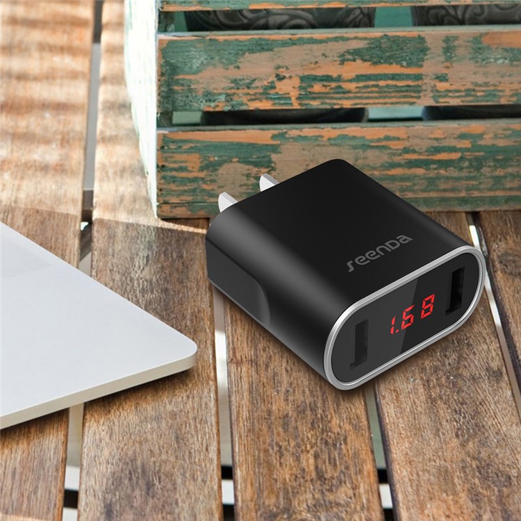 SEENDA Dual USB Ports 2.1A Fast Charge Wall Charger with Digital Display - Black / US Plug-4