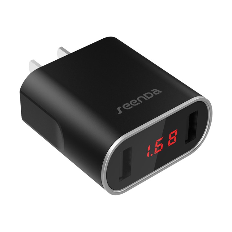 SEENDA Dual USB Ports 2.1A Fast Charge Wall Charger with Digital Display - Black / US Plug-5