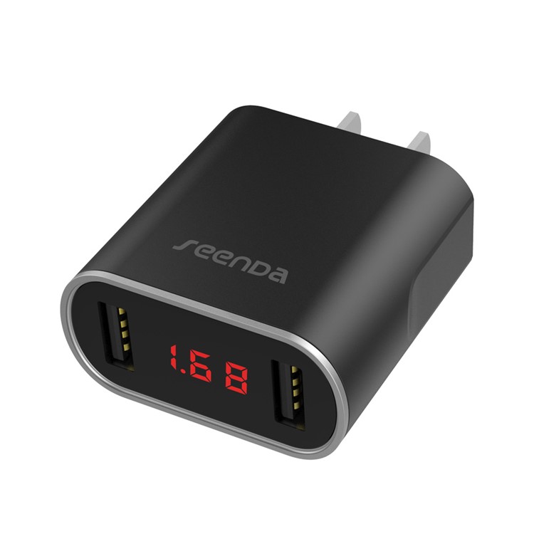 SEENDA Dual USB Ports 2.1A Fast Charge Wall Charger with Digital Display - Black / US Plug-9