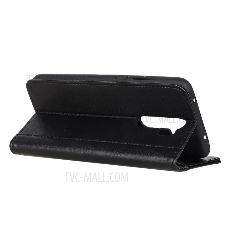 Pele Do Caso Estande Couro Absorvidos-auto Lichia Para Xiaomi Redmi 9 - Preto-4