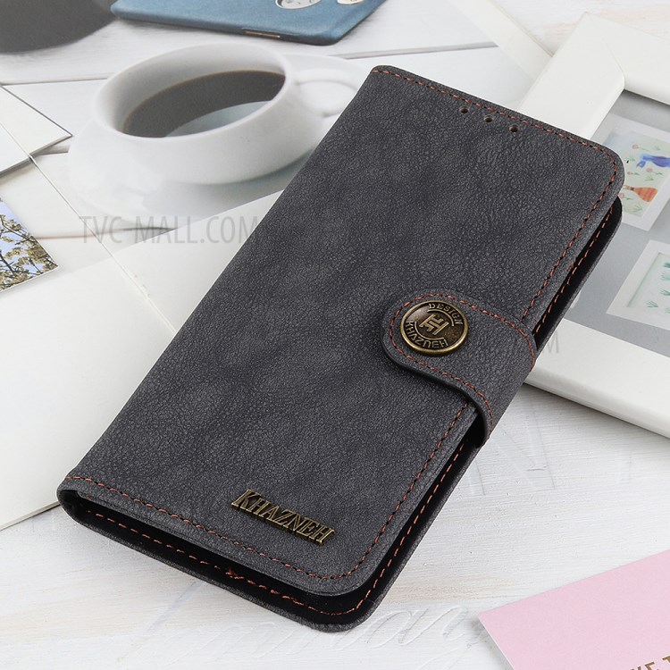 Khazneh Rétro Split en Cuir en Cuir du Support de Support Couverture de Téléphone Pour Xiaomi Redmi 9 - le Noir