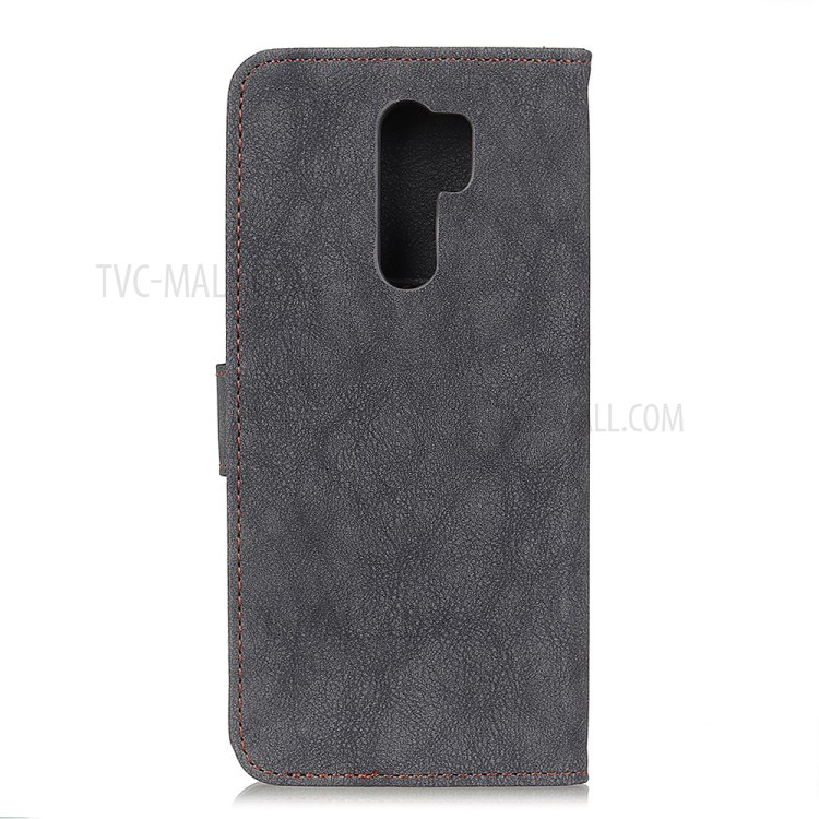 Khazneh Rétro Split en Cuir en Cuir du Support de Support Couverture de Téléphone Pour Xiaomi Redmi 9 - le Noir