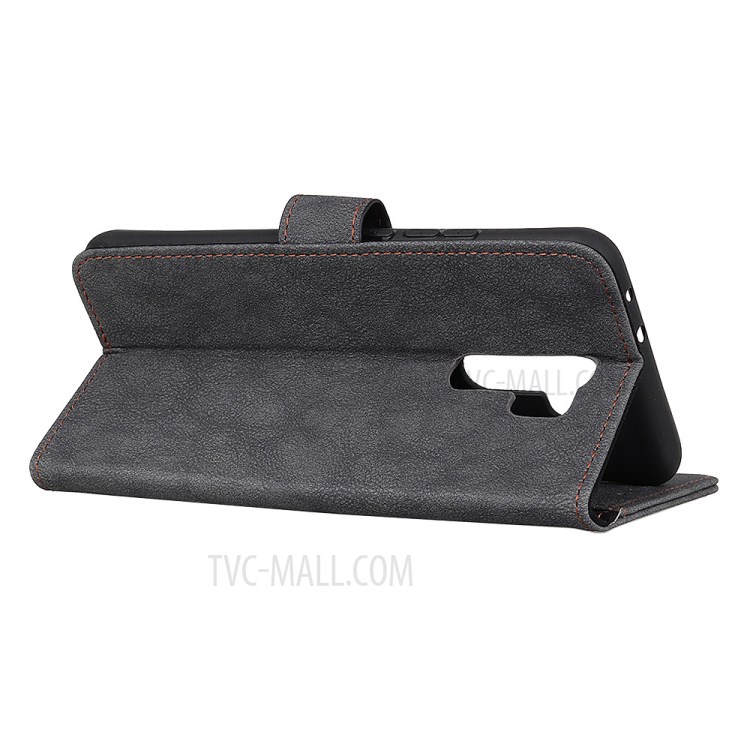 Cuir Fendu De Khazneh De Couverture De Téléphone Stand De Portefeuille Pour Xiaomi Redmi 9 - Noir-4
