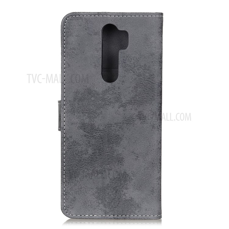 Estilo Carteira De Couro Caso De Telefone Estande Do Vintage Para Xiaomi Redmi 9 - Cinzento-3