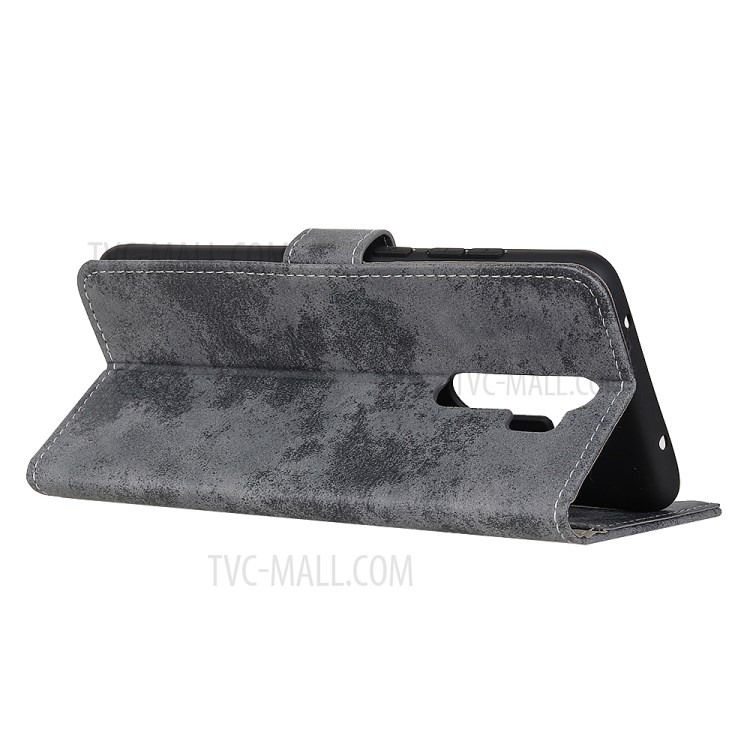 Estilo Carteira De Couro Caso De Telefone Estande Do Vintage Para Xiaomi Redmi 9 - Cinzento-4