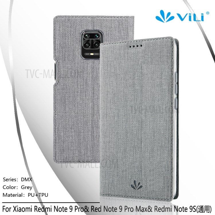VILI DMX Textura Cruz Capa De Couro Da Aleta Para 9s Nota Xiaomi Redmi / Nota 9 / Note Pro 9 Pro Max - Cinzento-9