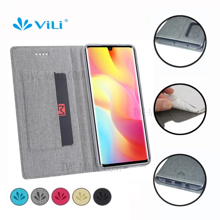 VILI DMX Cross Texture Leather Flip Case with Card Slot for Xiaomi Mi Note 10 Lite - Grey-3