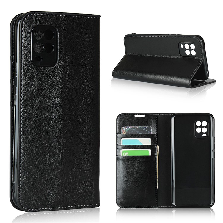 Crazy Horse Skin Genuine Leather Shell for Xiaomi Mi 10 Lite 5G - Black-1