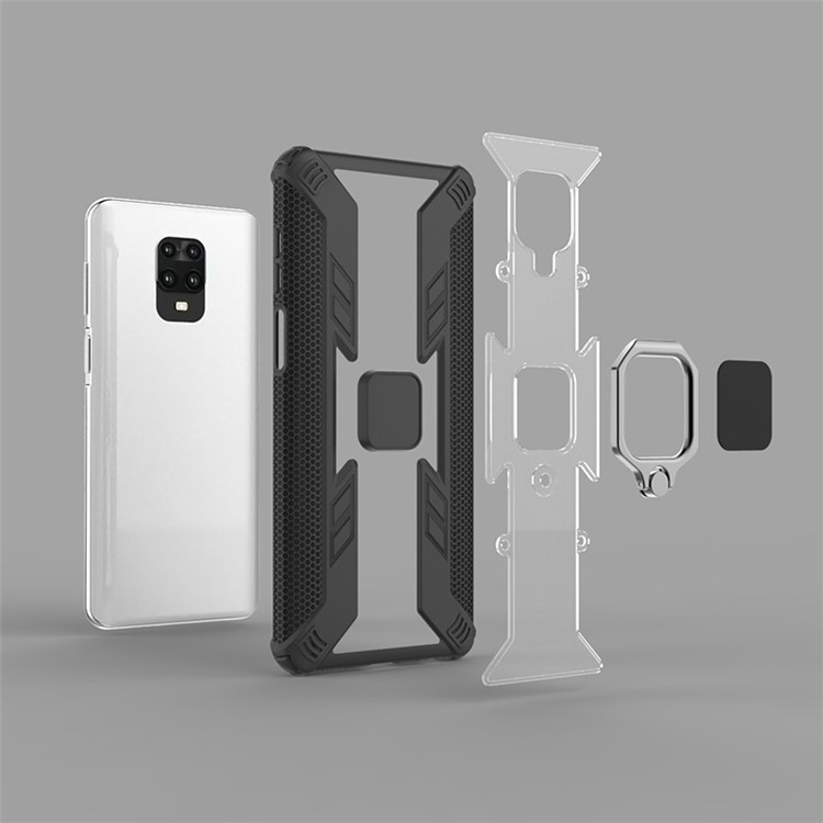 Kriegerstil Rotierender PC+TPU -shell Für Xiaomi Poco M2 Pro/Redmi Note 9 Pro Max/9 Pro/9s - Schwarz