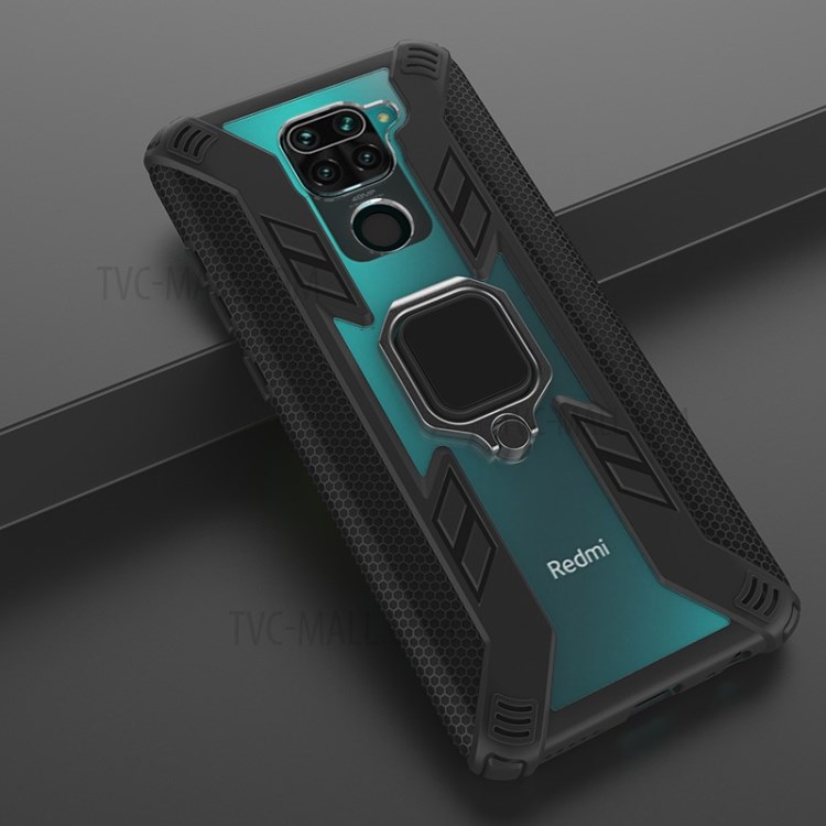 Anel De Dedo Estilo Guerreiro Kickstand PC + TPU Tampa De Combinação De Volta Para Xiaomi Redmi Nota 9 / Redmi 10X 4G - Preto-15