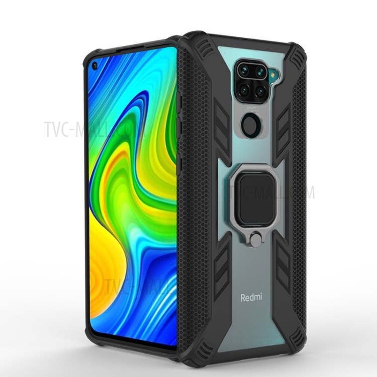 Anel De Dedo Estilo Guerreiro Kickstand PC + TPU Tampa De Combinação De Volta Para Xiaomi Redmi Nota 9 / Redmi 10X 4G - Preto-2