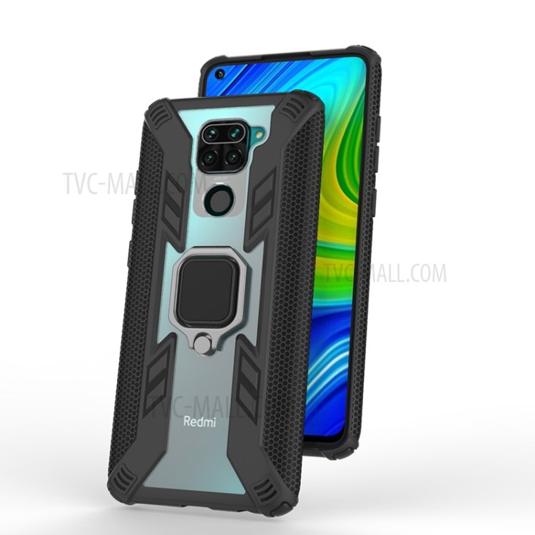 Anel De Dedo Estilo Guerreiro Kickstand PC + TPU Tampa De Combinação De Volta Para Xiaomi Redmi Nota 9 / Redmi 10X 4G - Preto-3