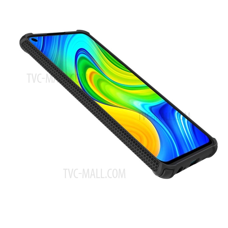 Anel De Dedo Estilo Guerreiro Kickstand PC + TPU Tampa De Combinação De Volta Para Xiaomi Redmi Nota 9 / Redmi 10X 4G - Preto-4