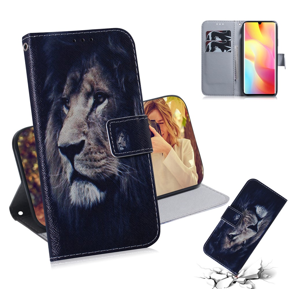 Impressão Padrão PU Estojo De Couro Carteira Para Xiaomi Mi Nota 10 Lite - Leão-1