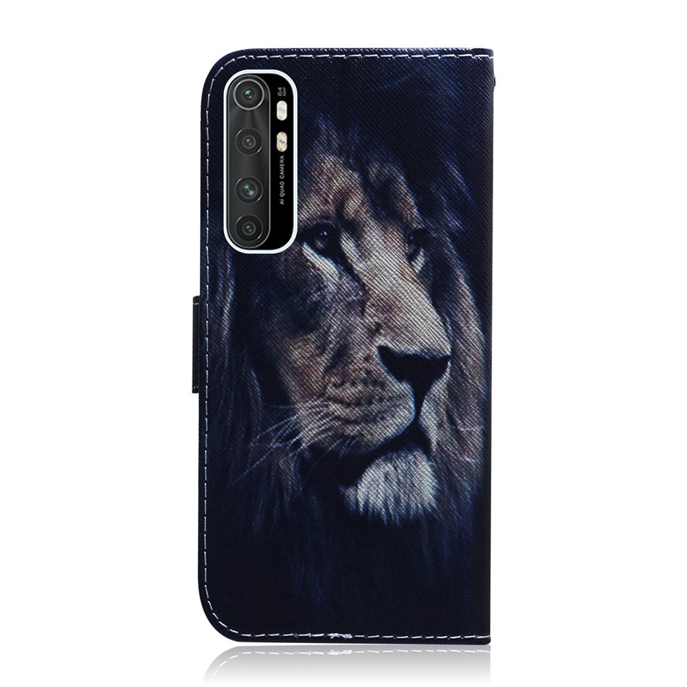 Impressão Padrão PU Estojo De Couro Carteira Para Xiaomi Mi Nota 10 Lite - Leão-3