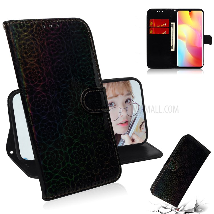 Flower Pattern Leather Stand Wallet Case Cover for Xiaomi Mi Note 10 Lite - Black-1