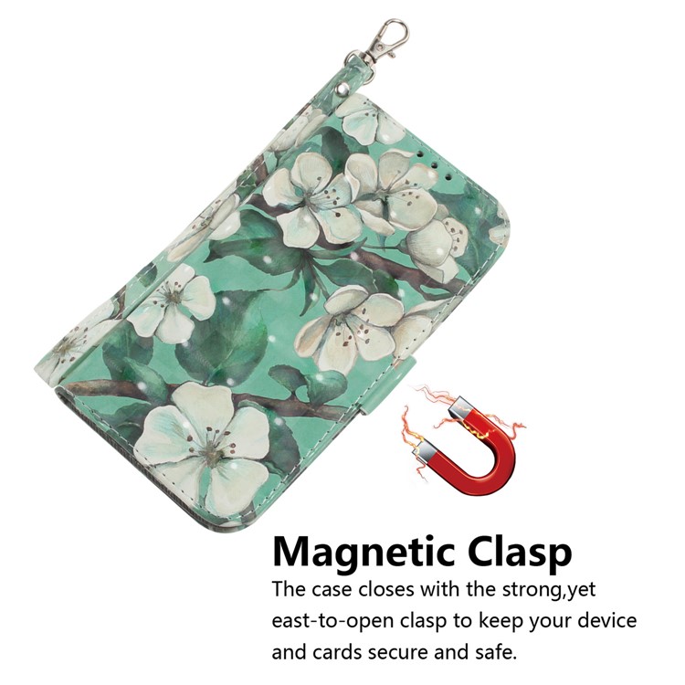 Light Spot Decor Pattern Printing Wallet Stand Leather Case with Strap for Xiaomi Redmi 9 - White Flower-4