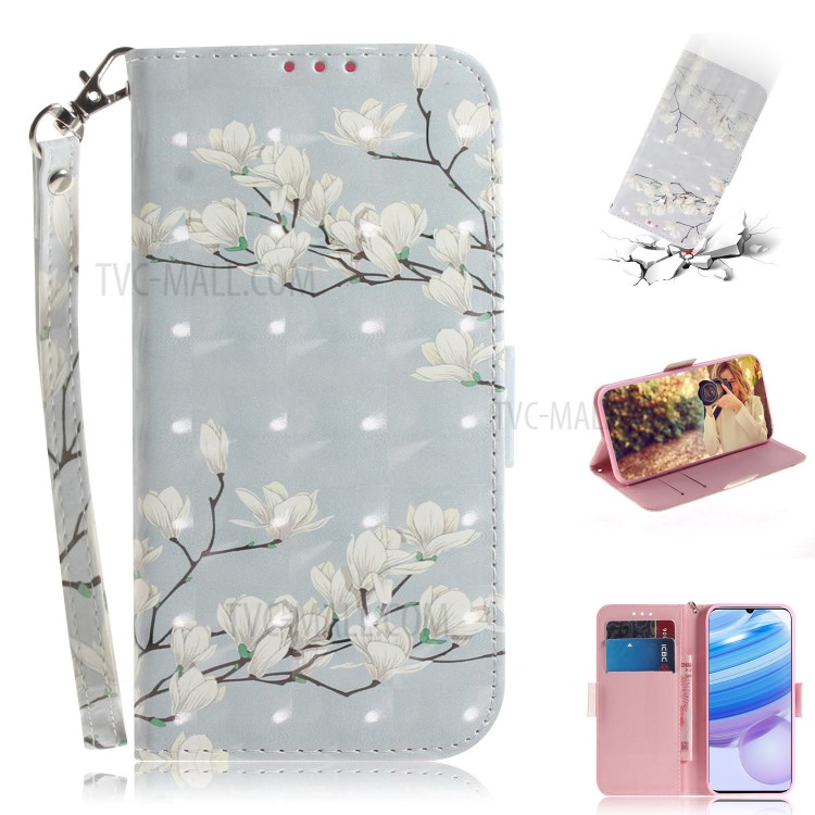 Ponto De Luz Decoração Padrão Carteira Impressão Ficar Capa De Couro Com Alça Para Xiaomi Redmi 10X 5G - Ramo De Flores-1