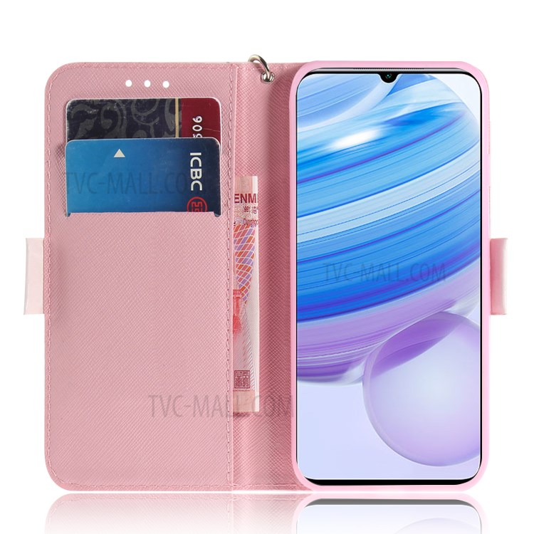 Ponto De Luz Decoração Padrão Carteira Impressão Ficar Capa De Couro Com Alça Para Xiaomi Redmi 10X 5G - Ramo De Flores-7