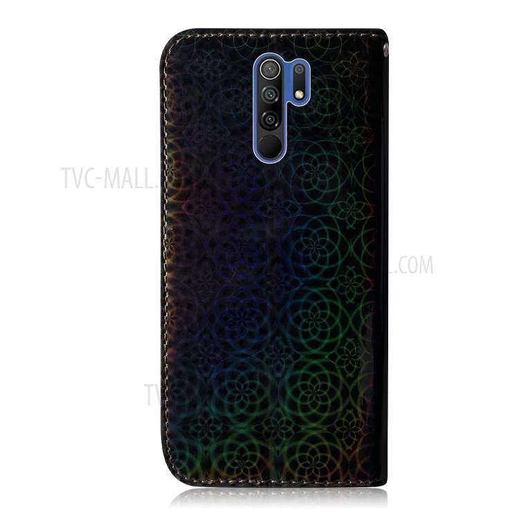 Flower Pattern Leather Wallet Stand Protection Cover for Xiaomi Redmi 9 - Black-3