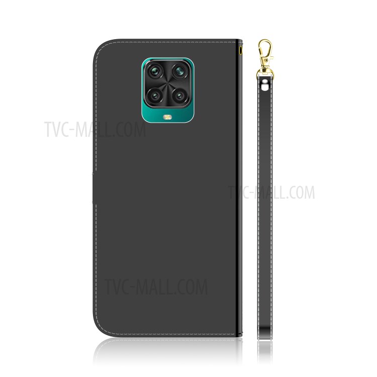 Espelho De Couro Superfície Tampa Do Telefone Shell Para Xiaomi Redmi Nota 9 Pro - Preto-3