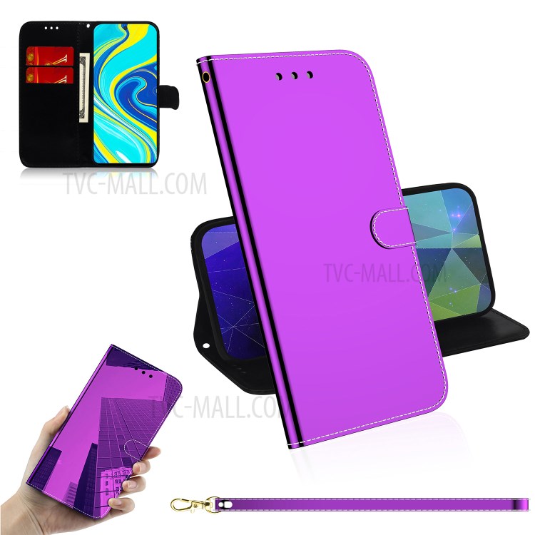 Shell Couro Superfície Do Espelho Para 9s Nota Xiaomi Redmi / Nota 9 Pro Max - Roxa-1