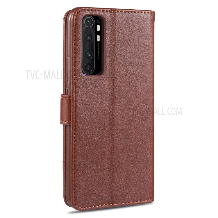 AZNS Phone Shell Leather Wallet Stand Case for Xiaomi Mi Note 10 Lite - Brown-4