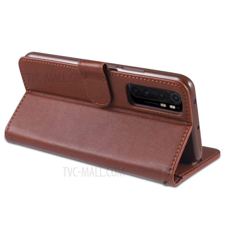 AZNS Phone Shell Leather Wallet Stand Case for Xiaomi Mi Note 10 Lite - Brown-7