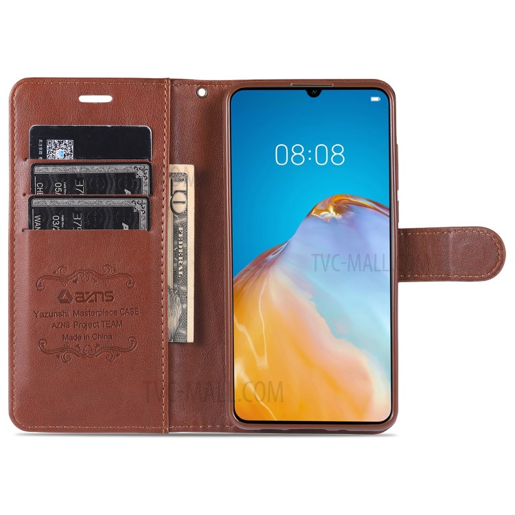 AZNS Phone Shell Leather Wallet Stand Case for Xiaomi Mi Note 10 Lite - Brown-8