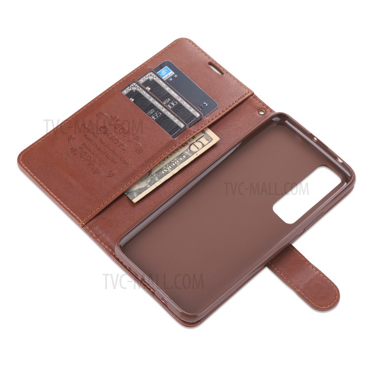 AZNS Phone Shell Leather Wallet Stand Case for Xiaomi Mi Note 10 Lite - Brown-9