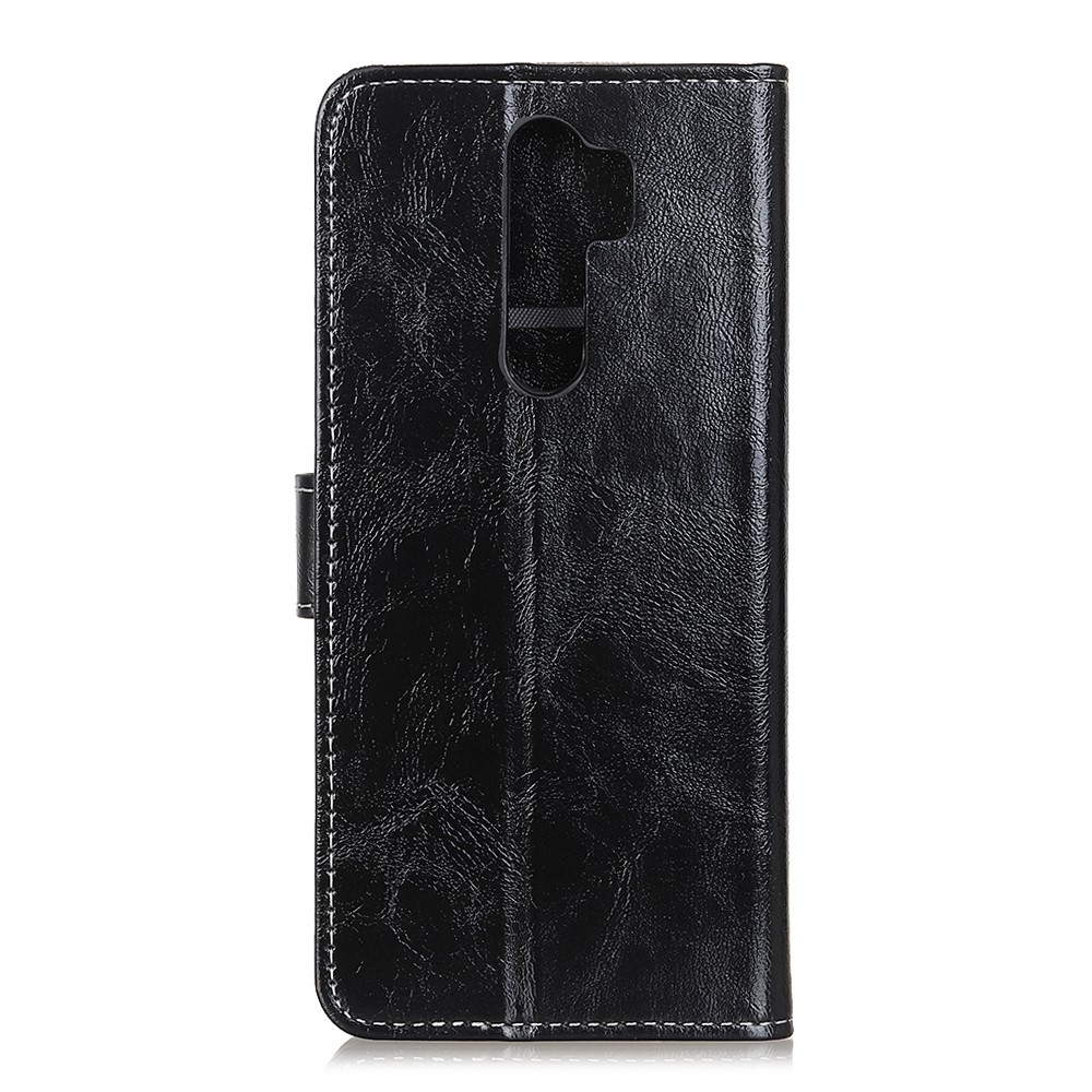 Crazy Horse Textura Estande Carteira Tampa Do Telefone De Couro Para Xiaomi Redmi 9 - Preto-2