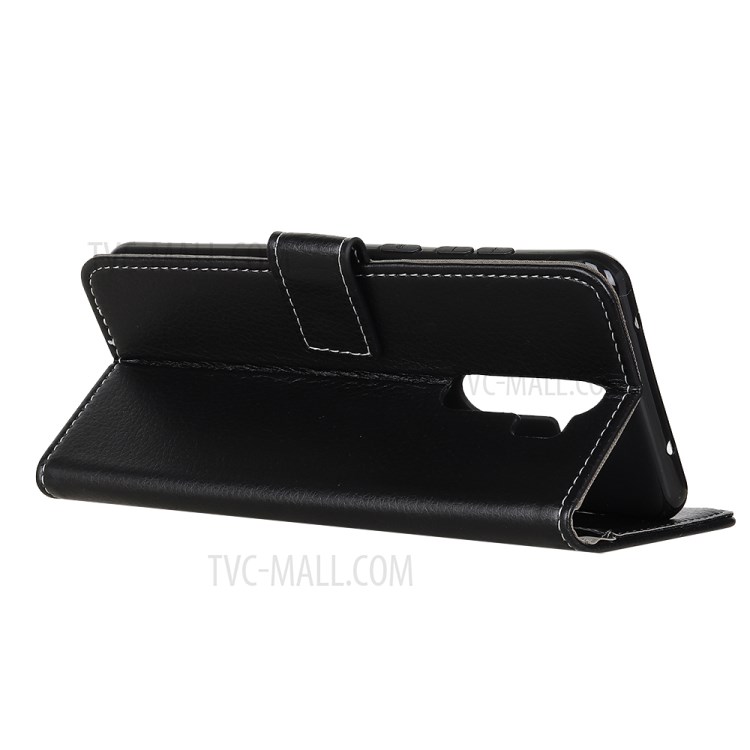 Couro Aleta Textura Lichia Argumento Original Para Xiaomi Redmi 9 - Preto-3