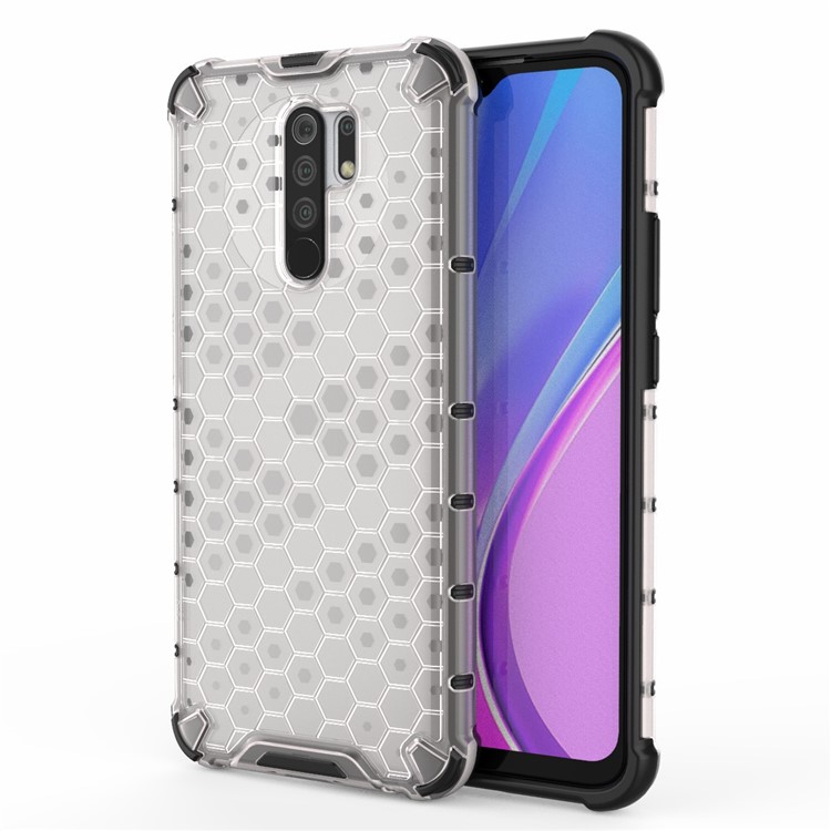 À Prova De Choque Estilo Favo De Mel TPU + PC Shell Para Xiaomi Redmi 9 - Branco-1
