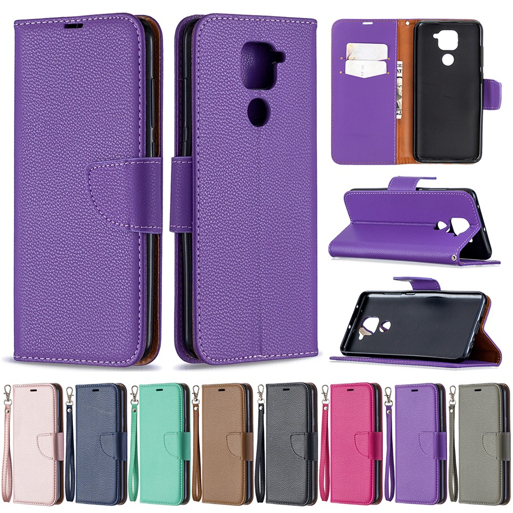 Litchi Skin with Wallet Leather Cover for Xiaomi Redmi Note 9/Redmi 10X 4G - Purple-10