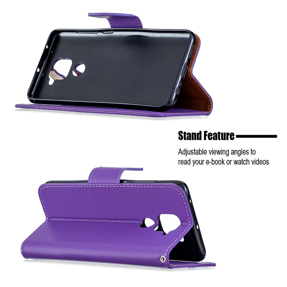 Litchi Skin with Wallet Leather Cover for Xiaomi Redmi Note 9/Redmi 10X 4G - Purple-2